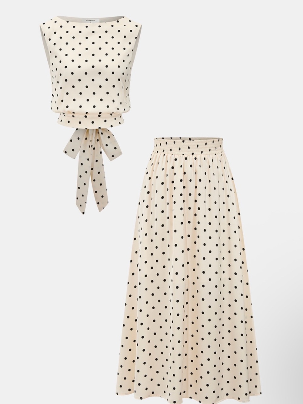 Commense Cream Polka Dot Maxi Skirt Set